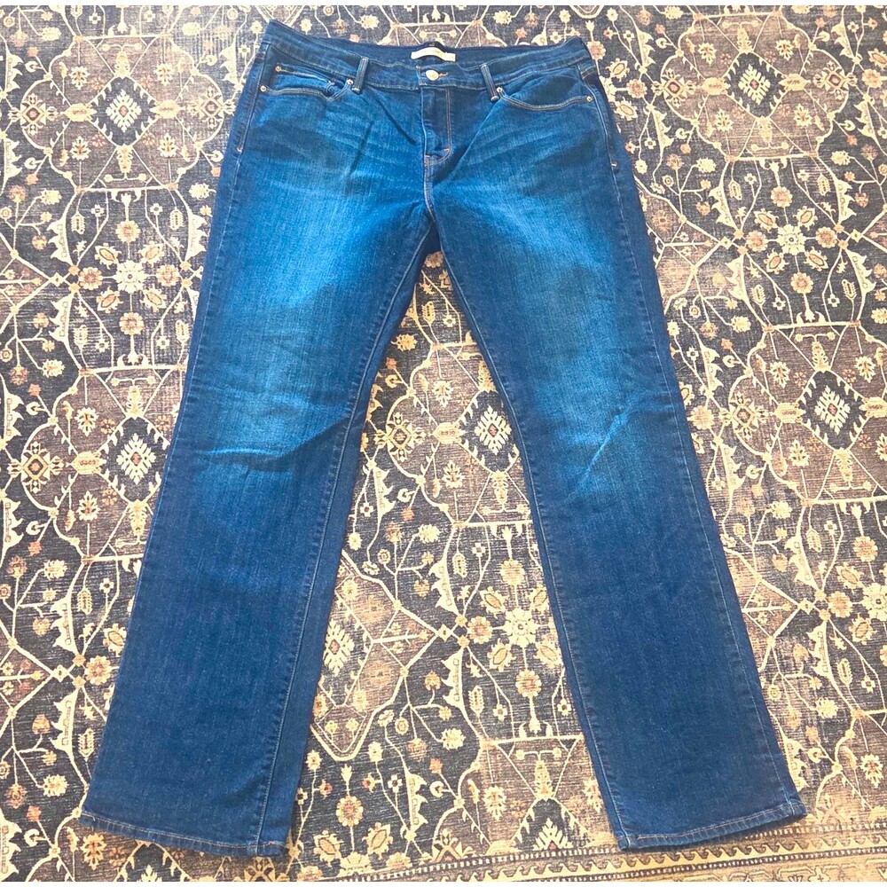 LADIES LEVI'S 505 STRAIGHT LEG REGULAR FIT DARK WASH DENIM JEANS SZ 14 REGULAR